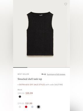 J. Crew Black Smocked Shell Tank size M